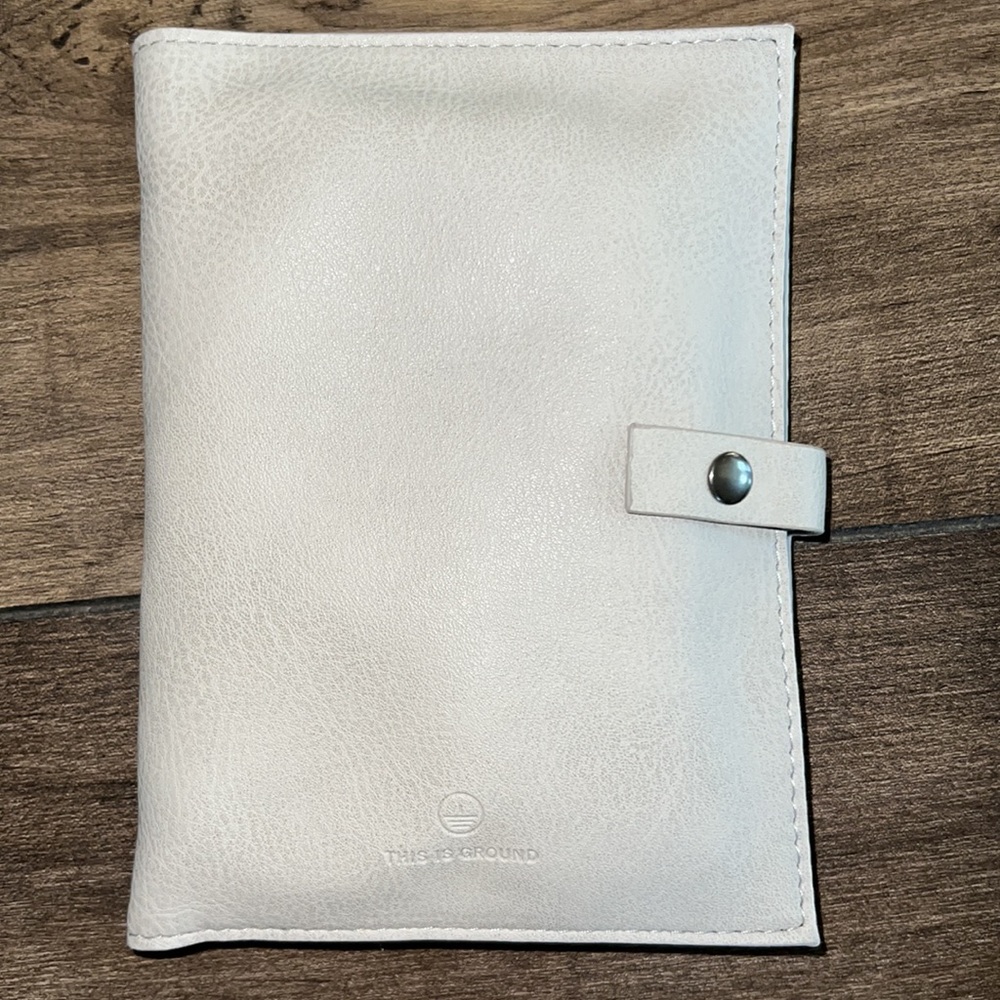 This is Ground x American Airlines Amenity Kit Ivory Beige Leather Snap Strap